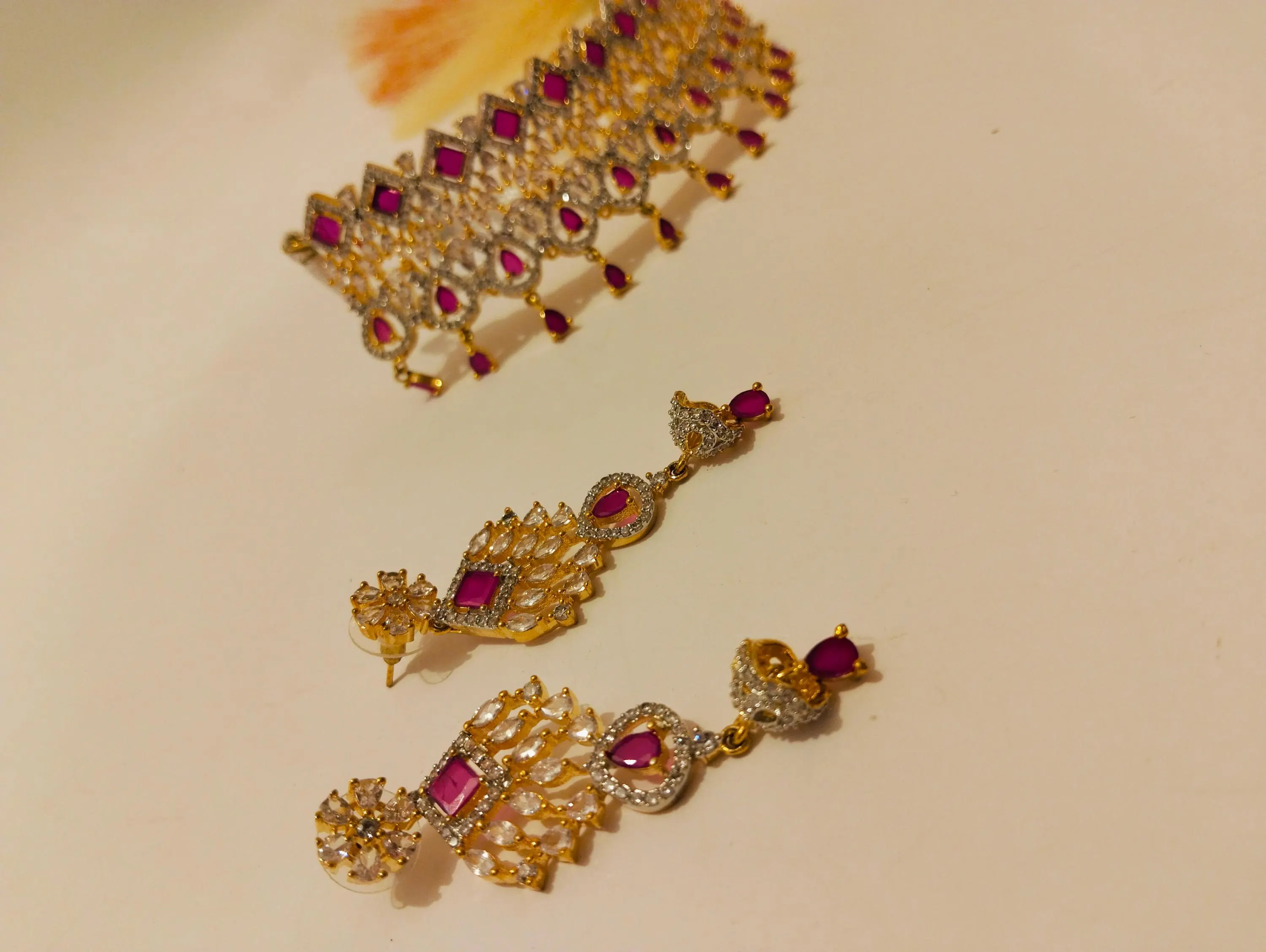 Zirconia Choker Set - Indian/Pakistani Bridal Jewelry - image 5