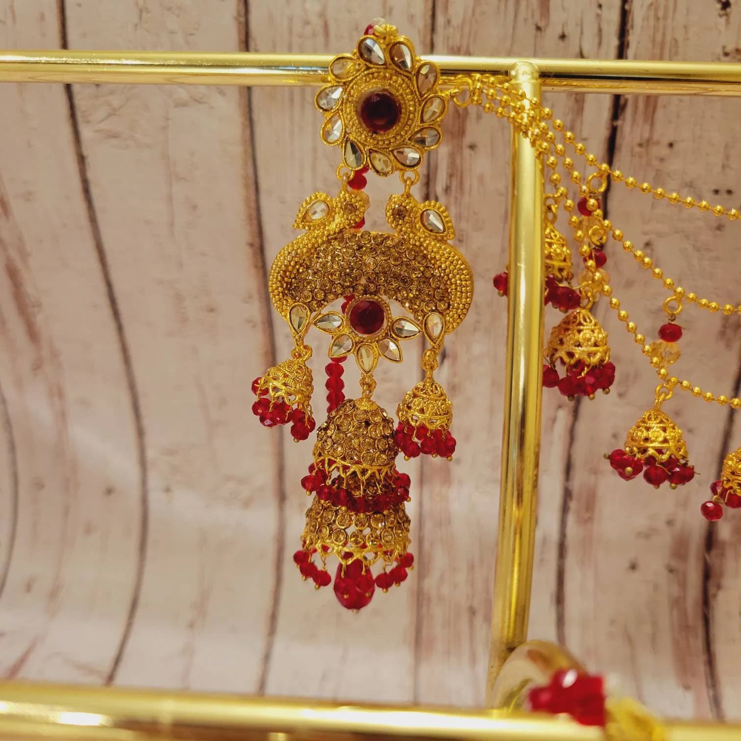 Sahara jhumky in champagne gold and Red gold color - image 5