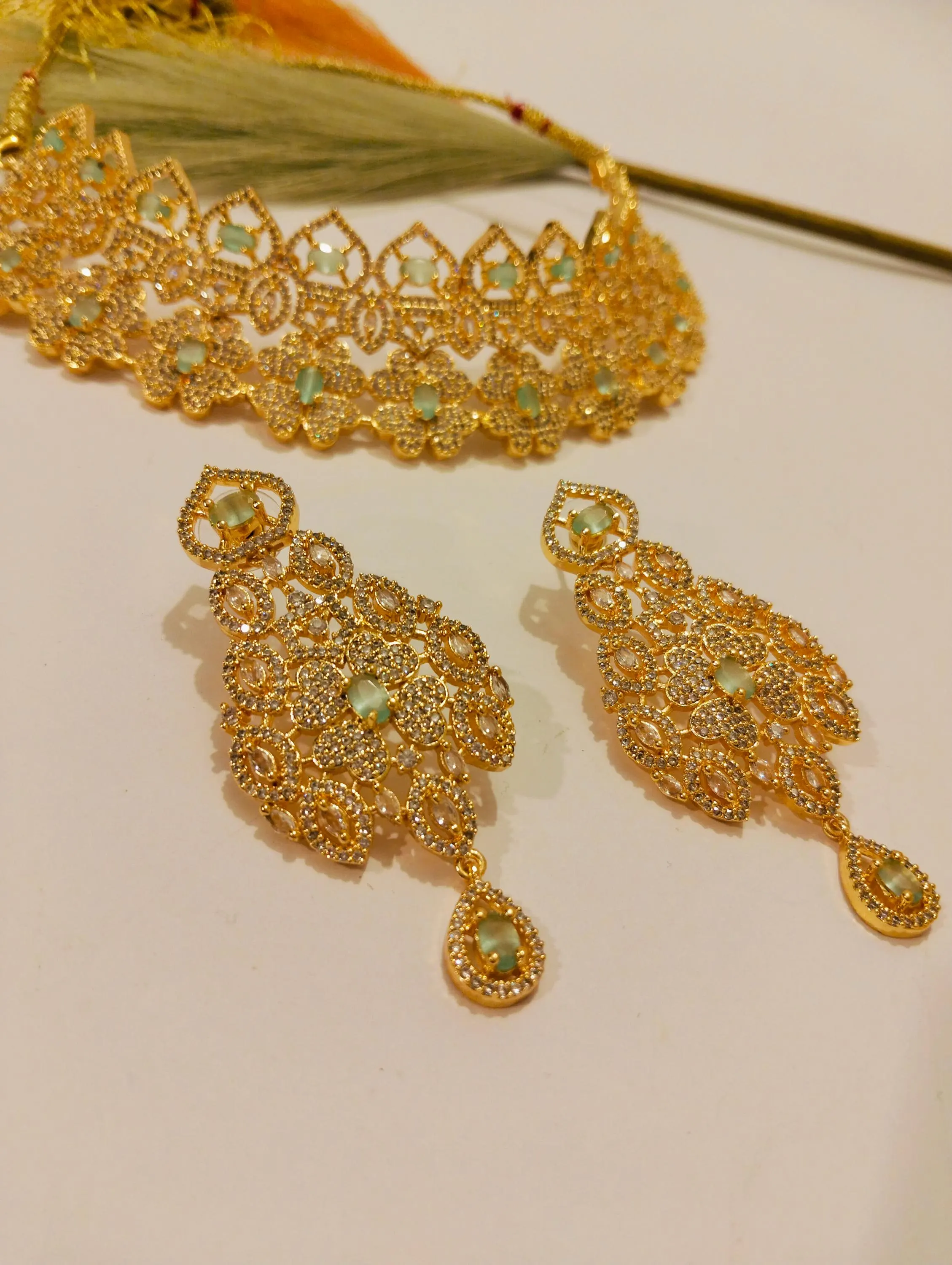 Mint Zirconia Choker Set - Bridal Jewelry - image 4
