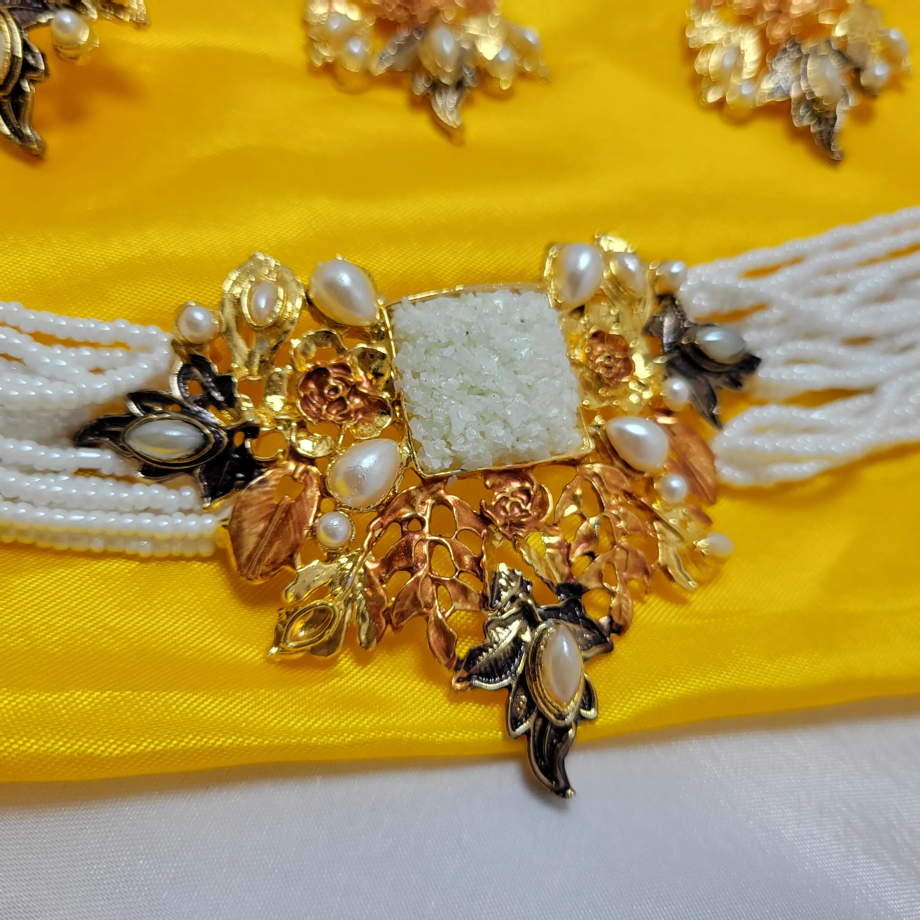 Floral Crystal Bead Choker Set - Indian Inspired Jewelry - image 3