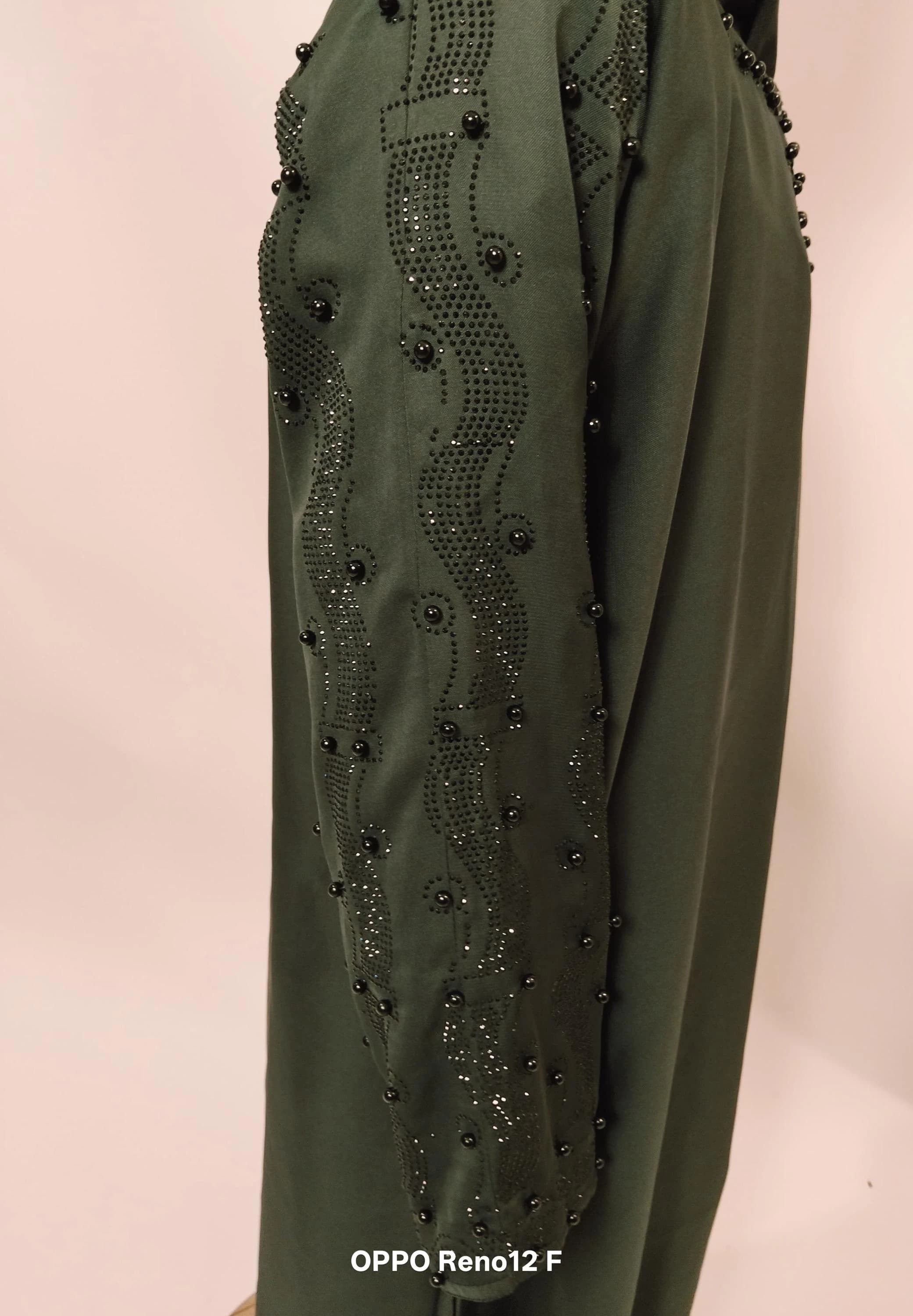 Girls' Green-Grey Nidha Abaya Dress with Head Scarf, Size 46 - image 5