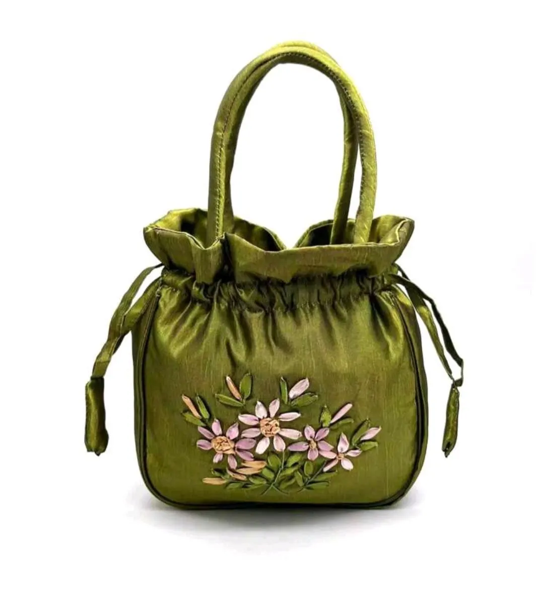 Embroidered Silk Potli Bag, Elegant Floral Evening Pouch