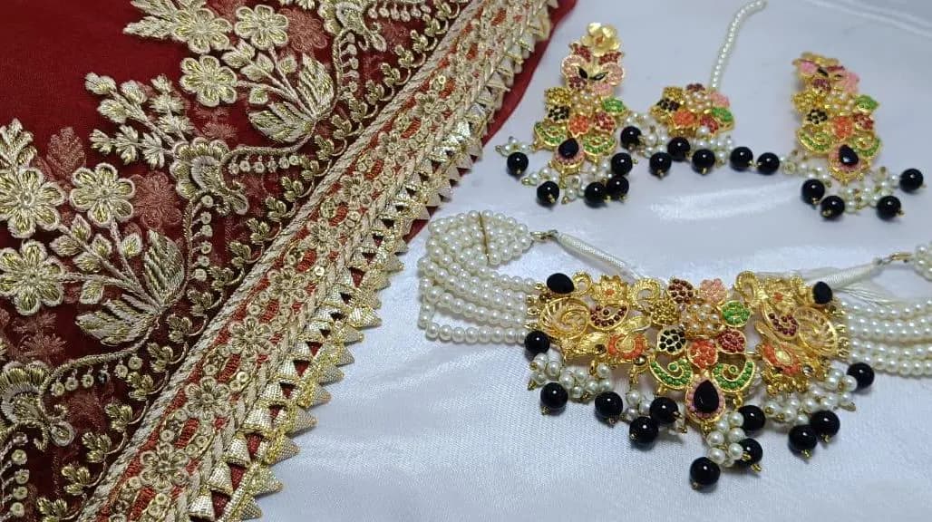 Navratan Choker Set, Rajwadi Style Indian Jewelry