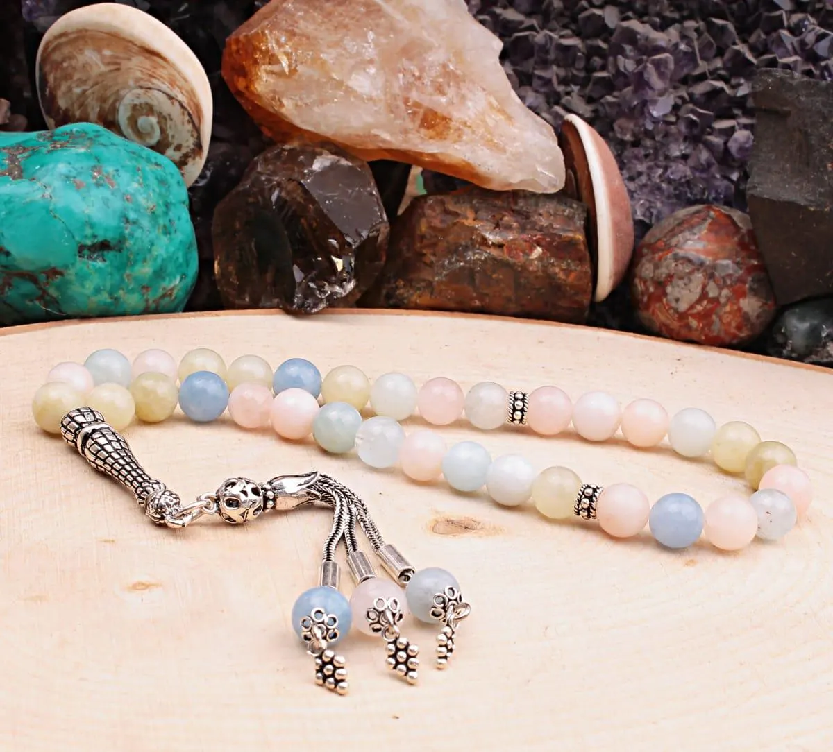 Real Morganite Islamic Prayer Beads, Personalized 33 Beads Tasbih For Men Women, 925 Sterling Silver, 8mm Gemstone Misbaha, Muslim Eid Gift - image 3