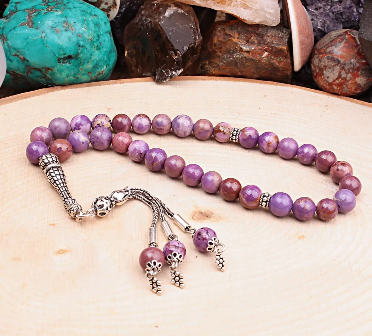 Real Lepidolite Islamic Prayer Beads, Personalized 33 Beads Tasbih For Men Women, 925 Sterling Silver, 8mm Gemstone Misbaha, Muslim Eid Gift - image 2