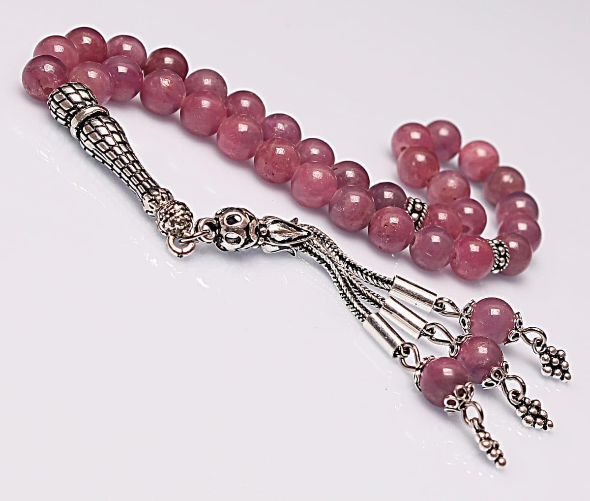 Real Ruby Tasbih 33 Beads, Islamic Prayer Beads, Misbaha, 925 Silver Tassel, Tasbeeh, Sibha, 8mm Gemstone Rosary, Personalized Gift