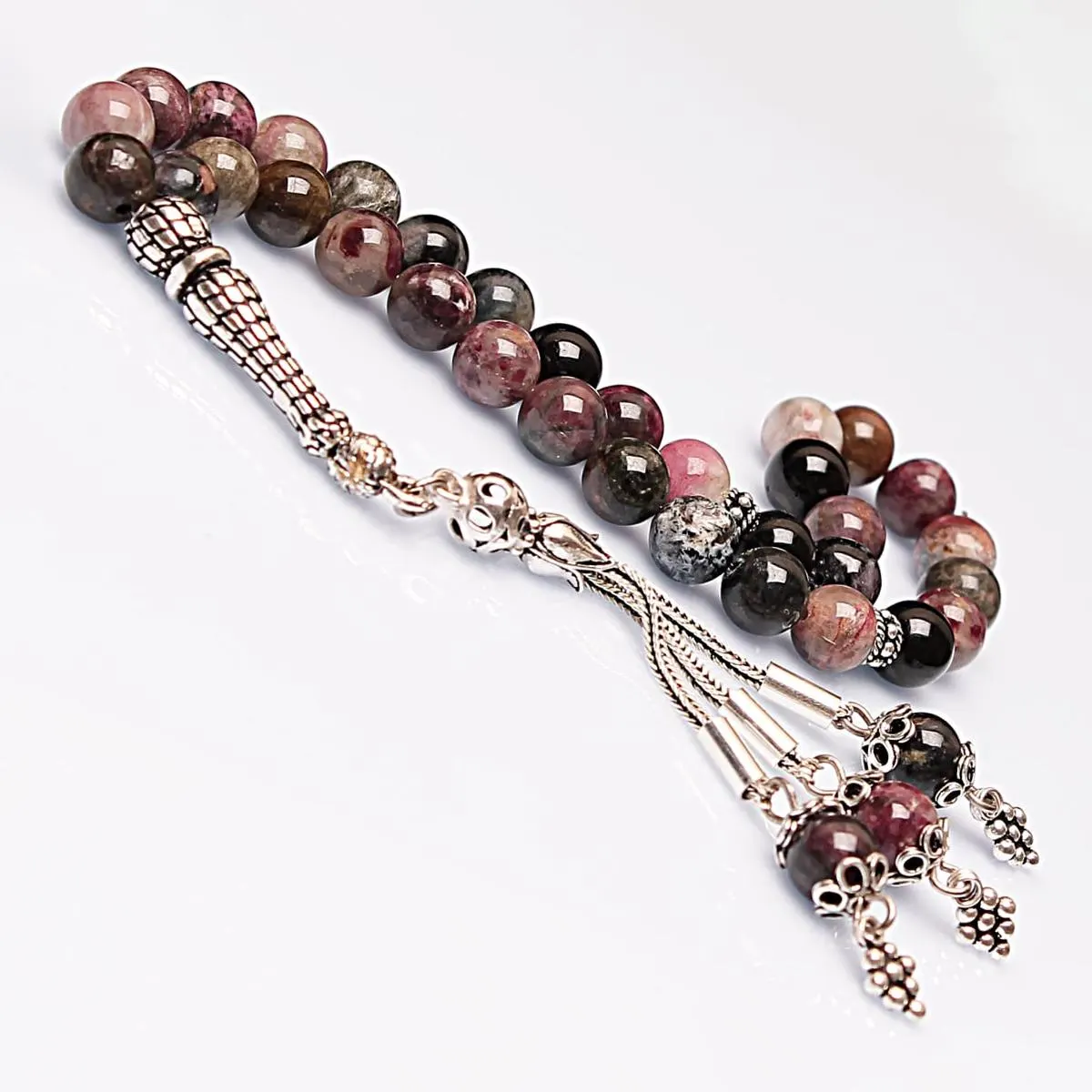 Real Tourmaline Islamic Prayer Beads, Personalized 33 Beads Tasbih For Men Women, 925 Sterling Silver, 8mm Gemstone Misbaha, Muslim Eid Gift