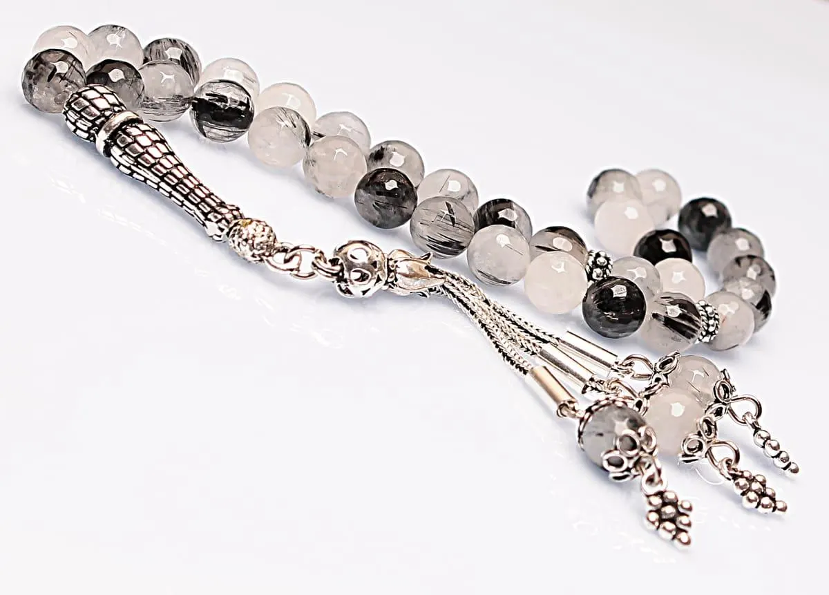Real Rutile Quartz Islamic Prayer Beads, Personalized 33 Beads Tasbih For Men Women, Sterling Silver, 8mm Gemstone Misbaha, Muslim Eid Gift - image 3