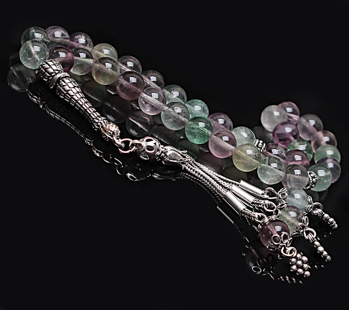 Real Fluorite Islamic Prayer Beads, Personalized 33 Beads Tasbih For Men Women, 925 Sterling Silver, 8mm Gemstone Misbaha, Muslim Eid Gift - image 2