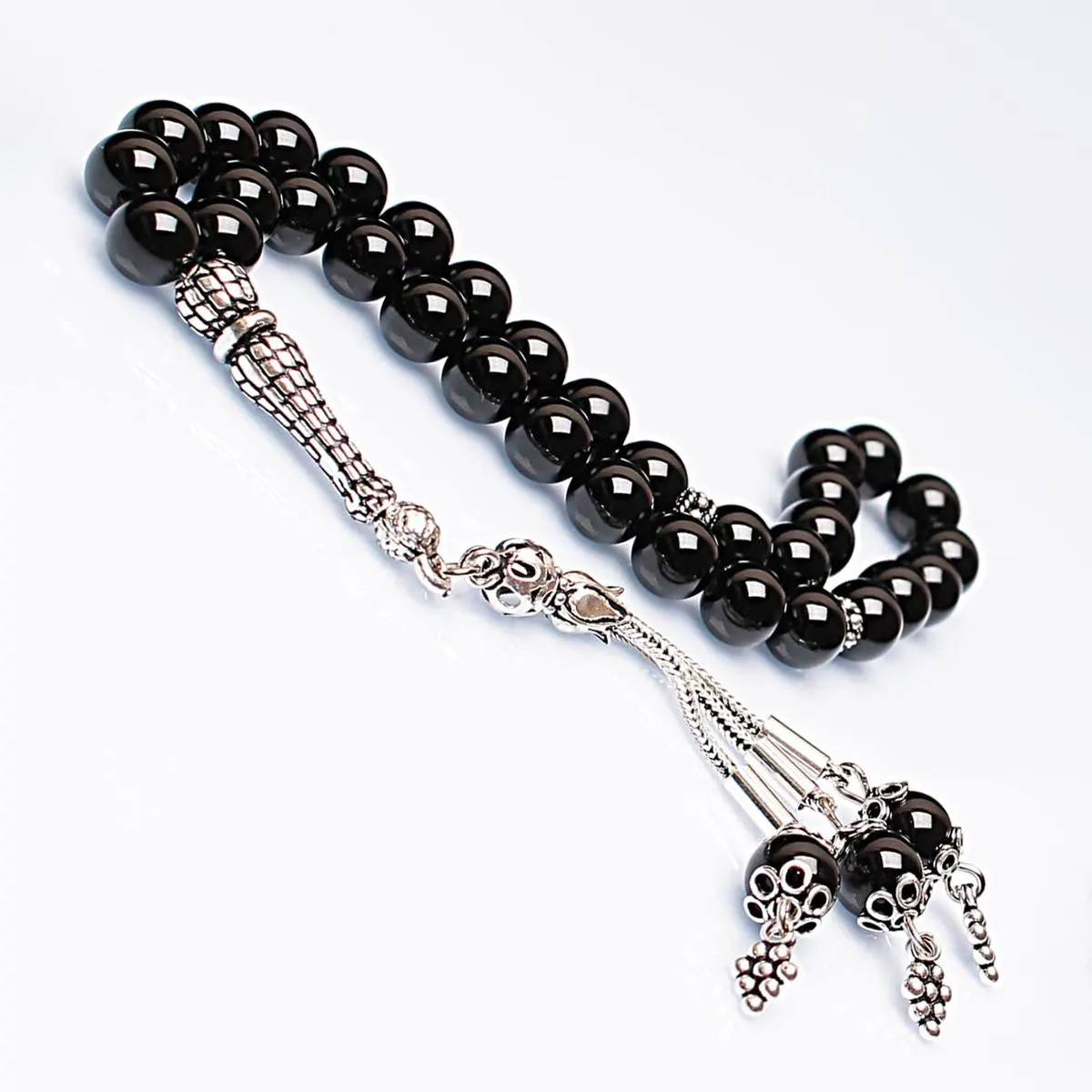 Real Onyx Islamic Prayer Beads, Personalized 33 Beads Tasbih For Men Women, 925 Sterling Silver, 8mm Gemstone Misbaha, Muslim Eid Gift