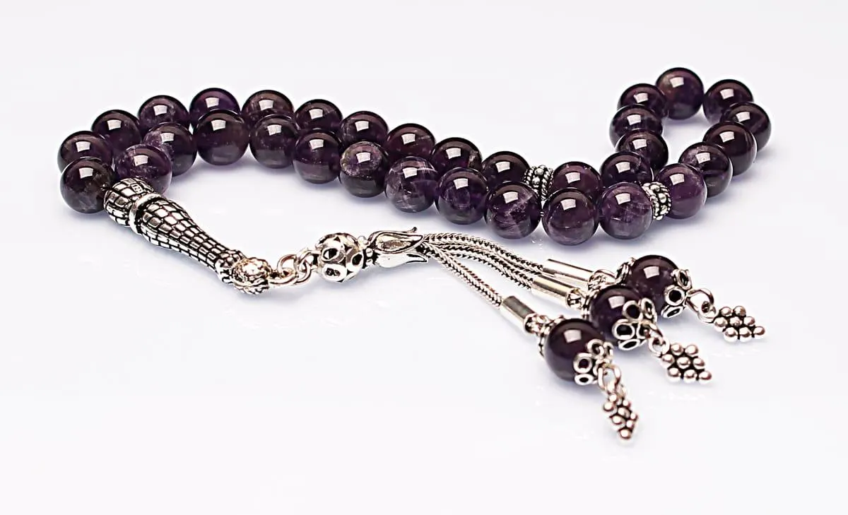 Real Amethyst Islamic Prayer Beads, Personalized 33 Beads Tasbih For Men Women, 925 Sterling Silver, 8mm Gemstone Misbaha, Muslim Eid Gift - image 4