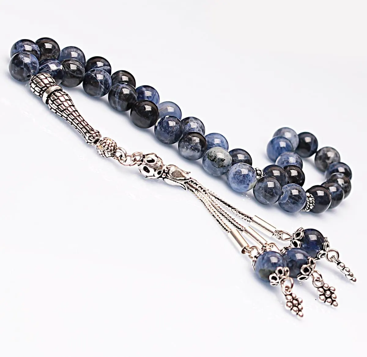 Real Sodalite Islamic Prayer Beads, Personalized 33 Beads Tasbih For Men Women, 925 Sterling Silver, 8mm Gemstone Misbaha, Muslim Eid Gift
