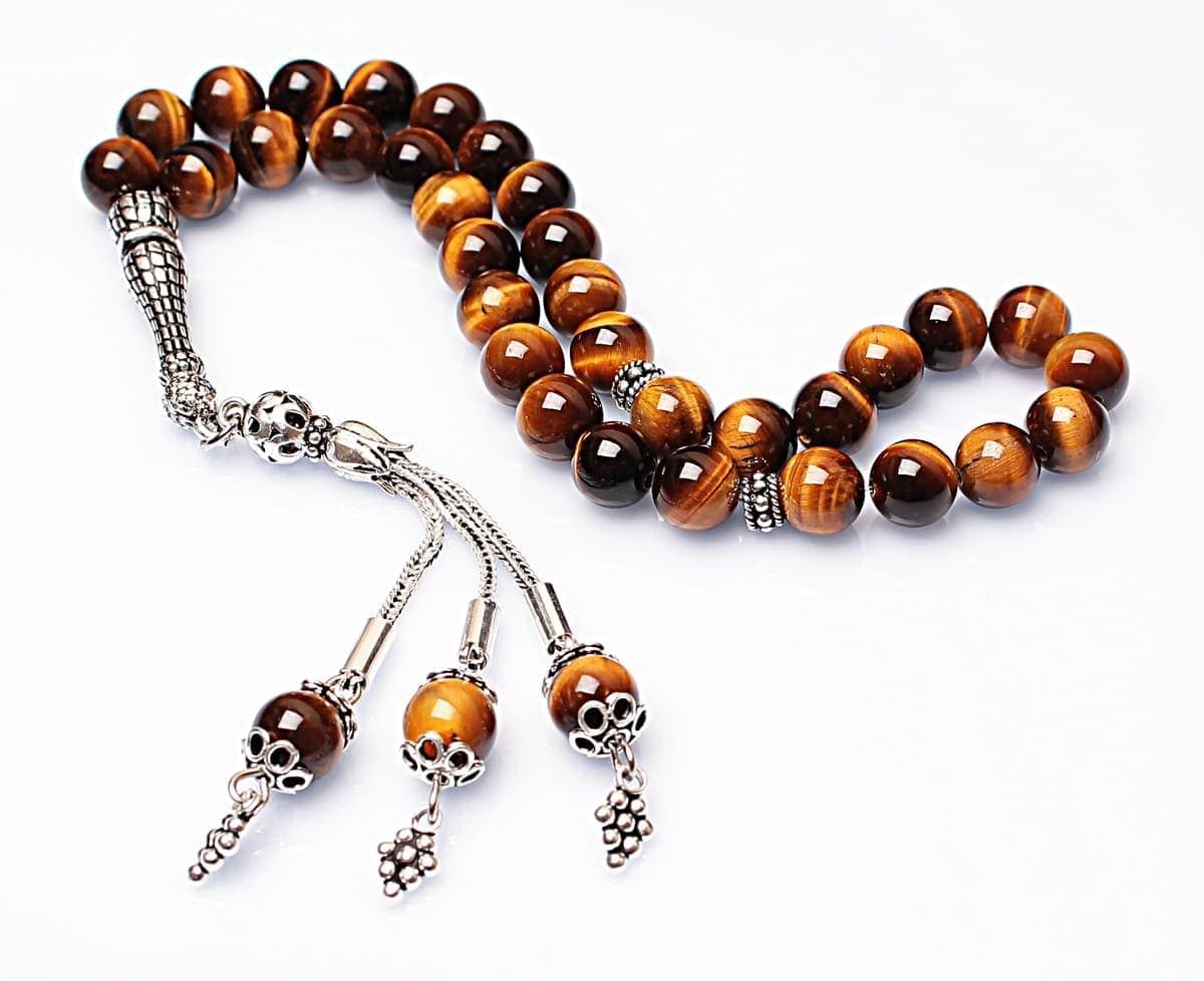 Real Tiger's Eye Tasbih 33 Beads, Islamic Prayer Beads, Misbaha, 925 Silver Tassel, Tasbeeh, Sibha, 8mm Gemstone Rosary, Personalized Gift - image 5