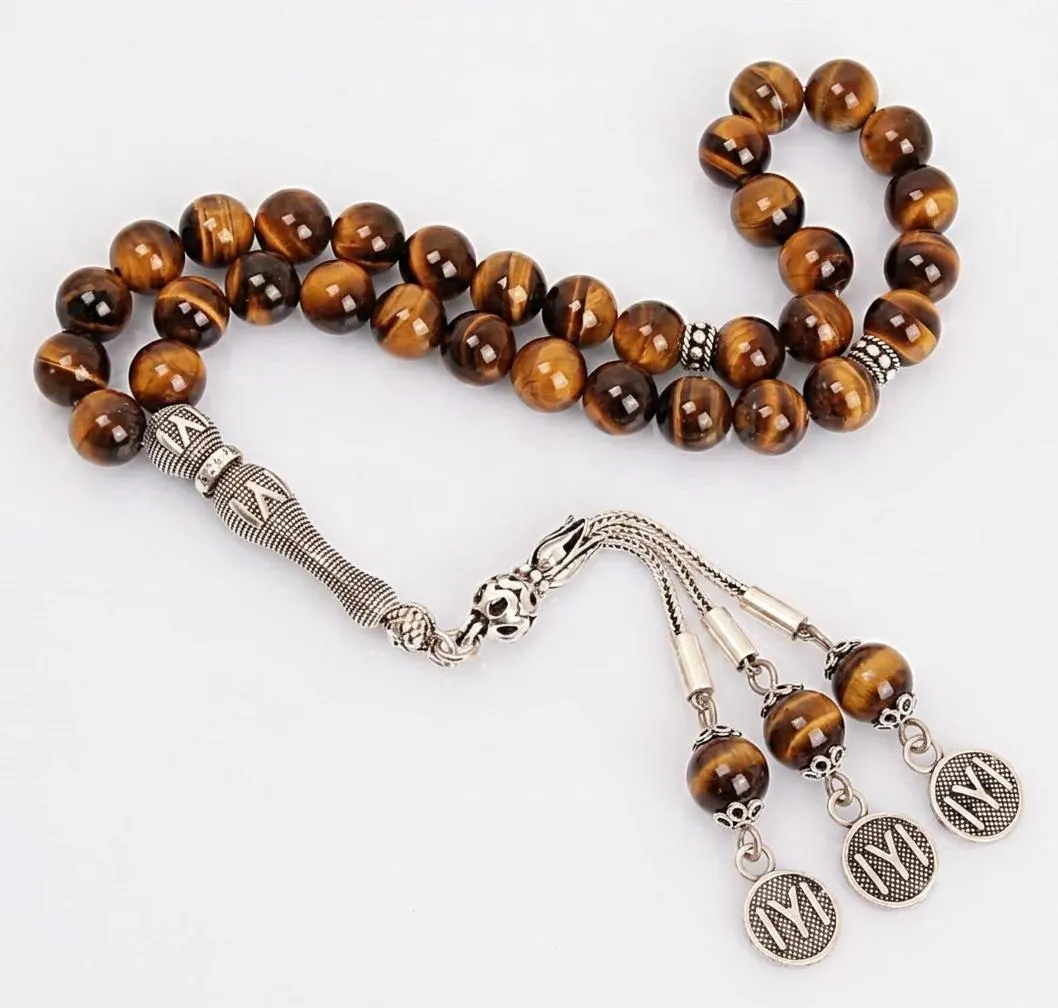 Real Tiger's Eye Islamic Prayer Beads, Personalized 33 Beads Tasbih For Men Women, Sterling Silver, 8mm Gemstone Misbaha, Muslim Eid Gift - image 3