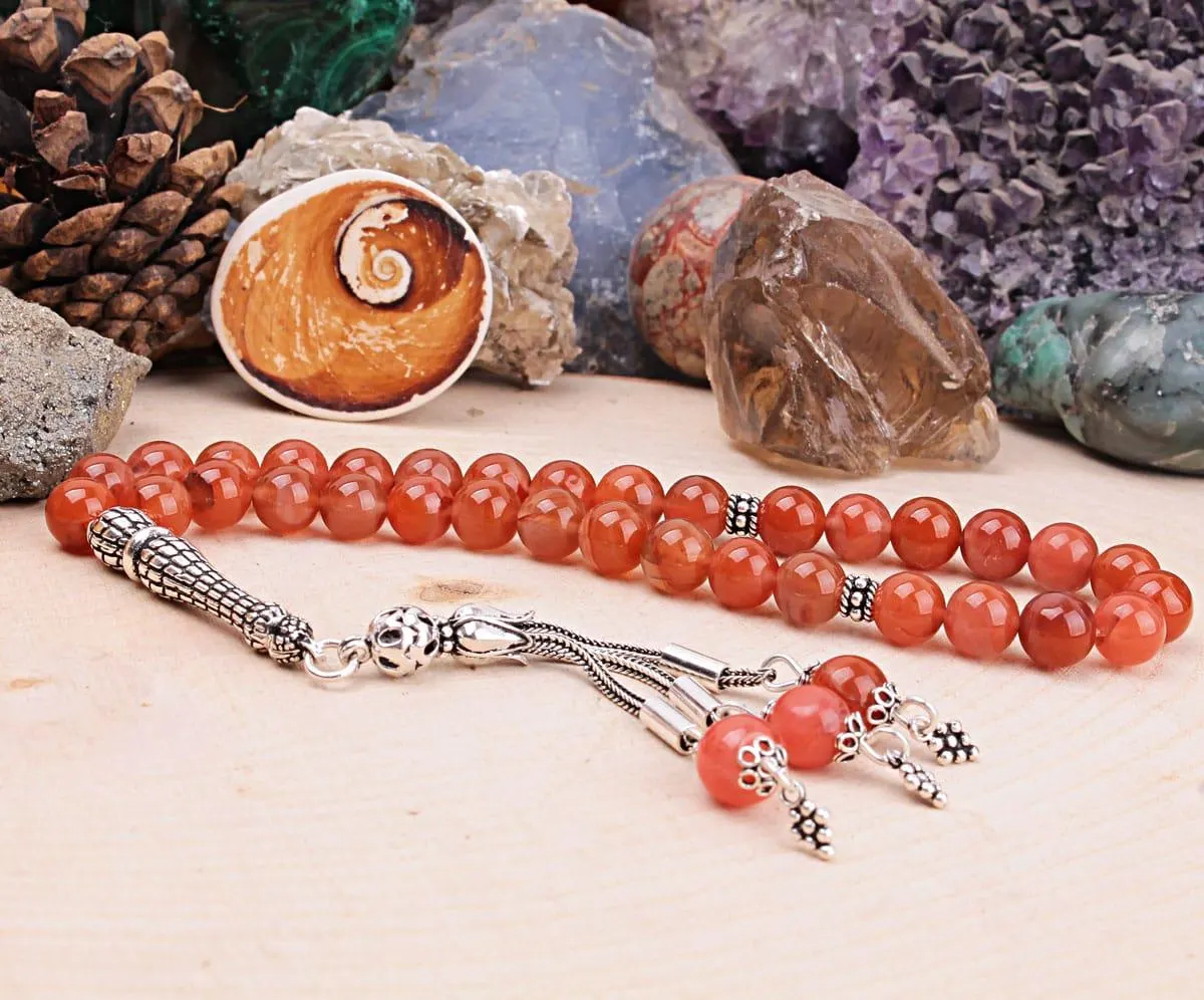 Real Yemeni Agate Islamic Prayer Beads, Personalized 33 Beads Tasbih For Men Women, Sterling Silver, 8mm Gemstone Misbaha, Muslim Eid Gift - image 4