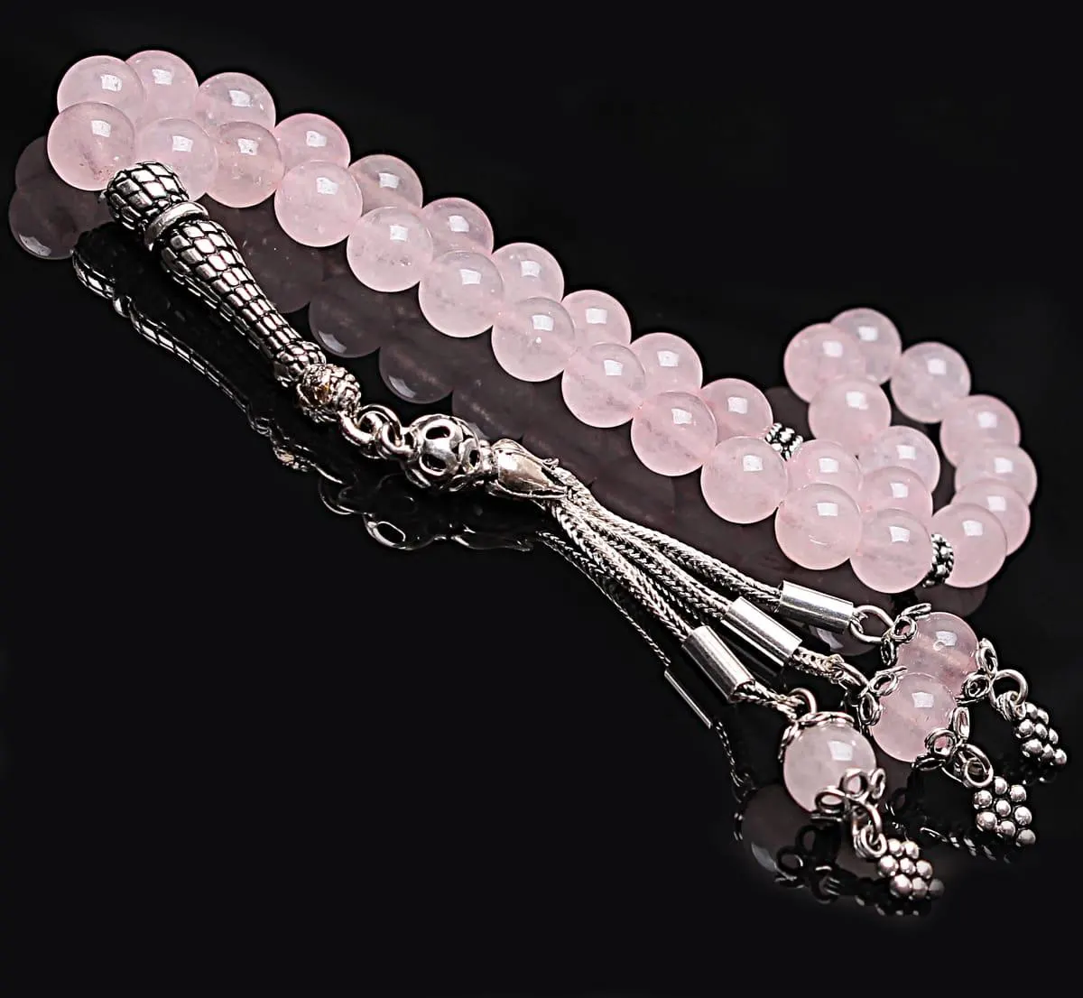 Real Rose Quartz Islamic Prayer Beads, Personalized 33 Beads Tasbih For Men Women, Sterling Silver, 8mm Gemstone Misbaha, Muslim Eid Gift - image 2