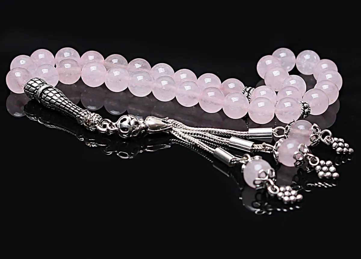 Real Rose Quartz Islamic Prayer Beads, Personalized 33 Beads Tasbih For Men Women, Sterling Silver, 8mm Gemstone Misbaha, Muslim Eid Gift - image 4