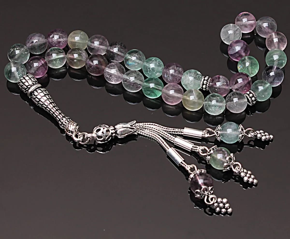 Real Fluorite Islamic Prayer Beads, Personalized 33 Beads Tasbih For Men Women, 925 Sterling Silver, 8mm Gemstone Misbaha, Muslim Eid Gift - image 5