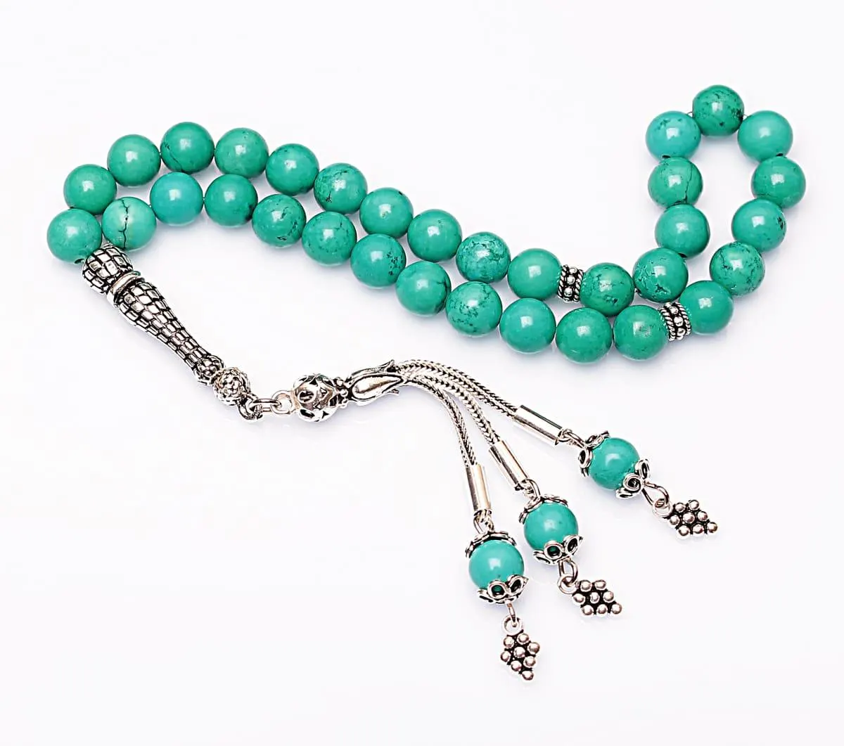 Real Turquoise Islamic Prayer Beads, Personalized 33 Beads Tasbih For Men Women, 925 Sterling Silver, 8mm Gemstone Misbaha, Muslim Eid Gift - image 5