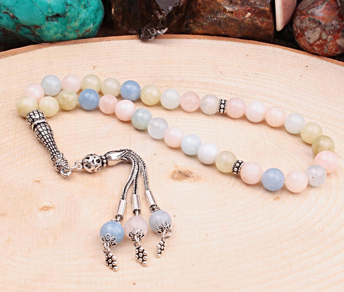 Real Morganite Islamic Prayer Beads, Personalized 33 Beads Tasbih For Men Women, 925 Sterling Silver, 8mm Gemstone Misbaha, Muslim Eid Gift - image 4