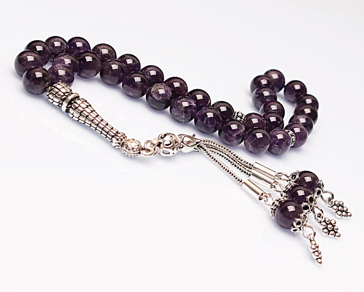 Real Amethyst Islamic Prayer Beads, Personalized 33 Beads Tasbih For Men Women, 925 Sterling Silver, 8mm Gemstone Misbaha, Muslim Eid Gift - image 2