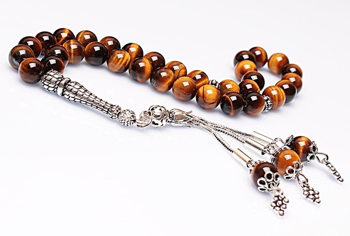 Real Tiger's Eye Tasbih 33 Beads, Islamic Prayer Beads, Misbaha, 925 Silver Tassel, Tasbeeh, Sibha, 8mm Gemstone Rosary, Personalized Gift - image 4