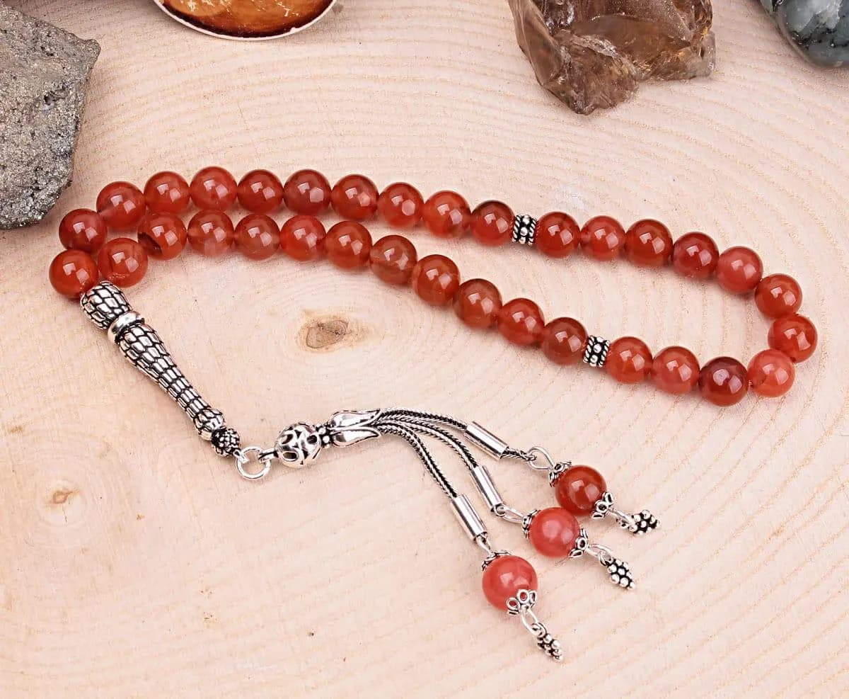 Real Yemeni Agate Islamic Prayer Beads, Personalized 33 Beads Tasbih For Men Women, Sterling Silver, 8mm Gemstone Misbaha, Muslim Eid Gift - image 5