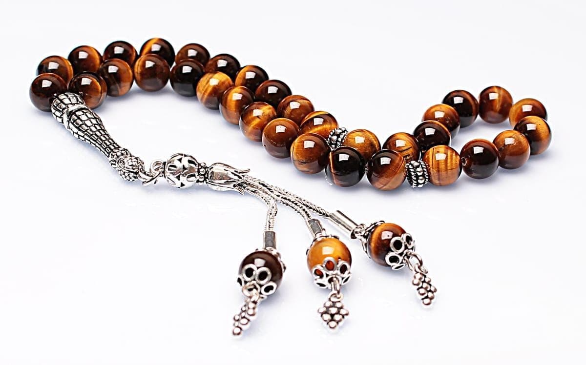 Real Tiger's Eye Tasbih 33 Beads, Islamic Prayer Beads, Misbaha, 925 Silver Tassel, Tasbeeh, Sibha, 8mm Gemstone Rosary, Personalized Gift - image 3