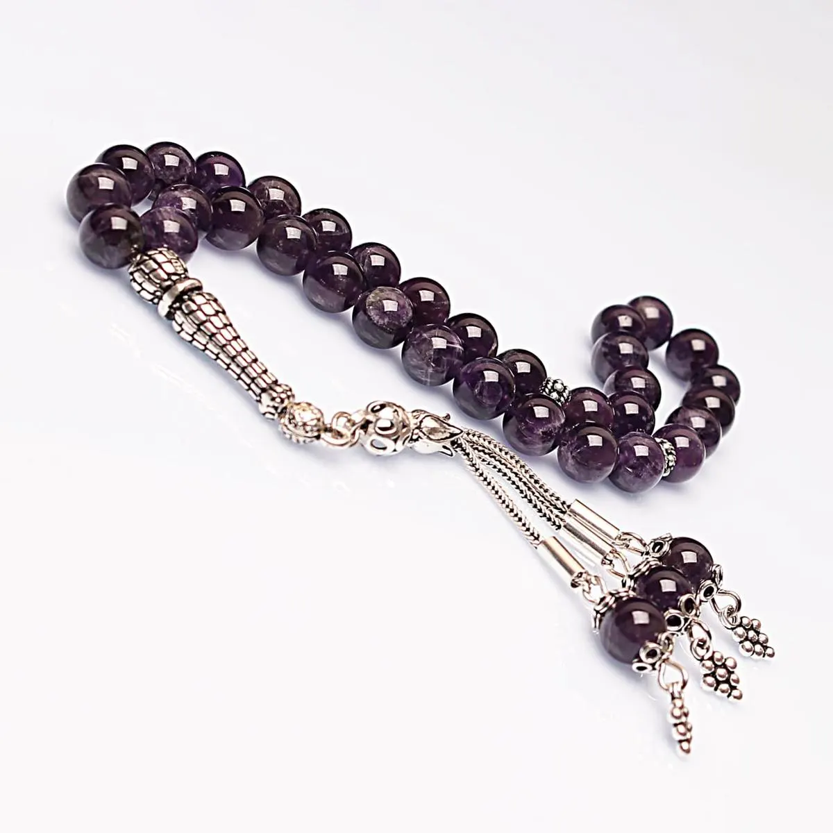 Real Amethyst Islamic Prayer Beads, Personalized 33 Beads Tasbih For Men Women, 925 Sterling Silver, 8mm Gemstone Misbaha, Muslim Eid Gift