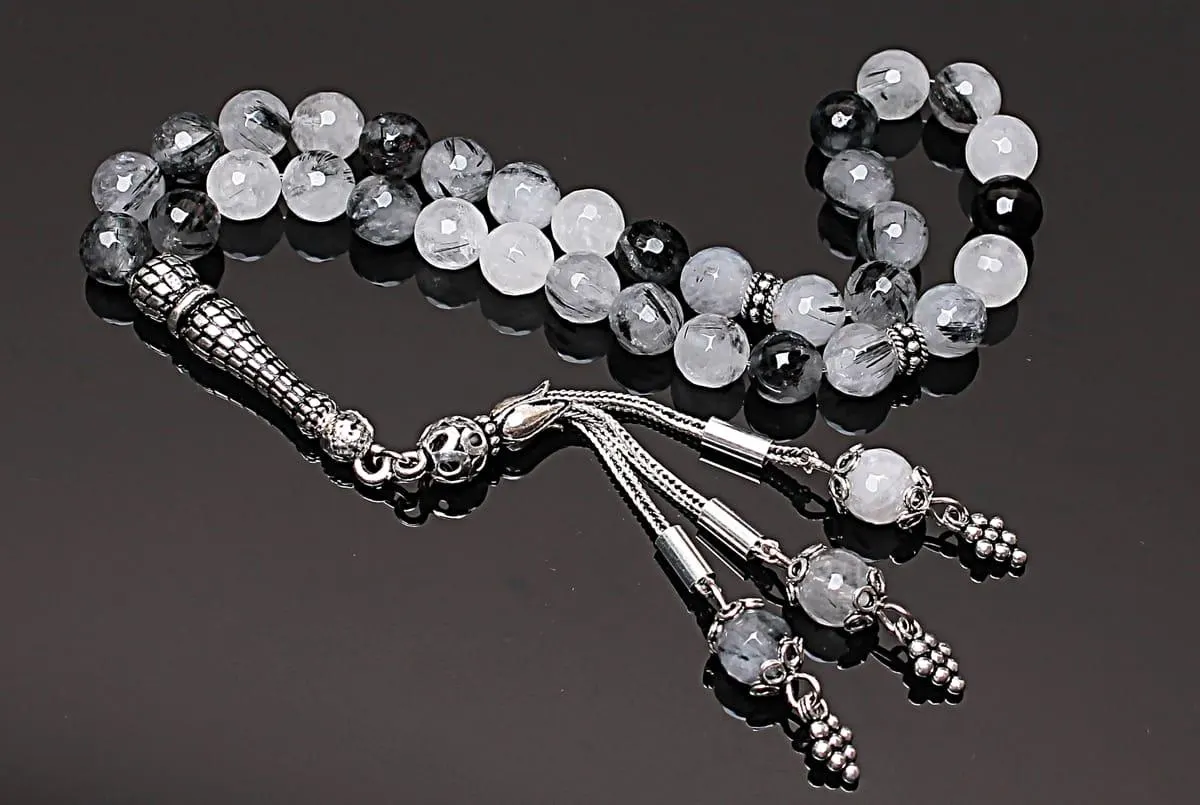 Real Rutile Quartz Islamic Prayer Beads, Personalized 33 Beads Tasbih For Men Women, Sterling Silver, 8mm Gemstone Misbaha, Muslim Eid Gift - image 4