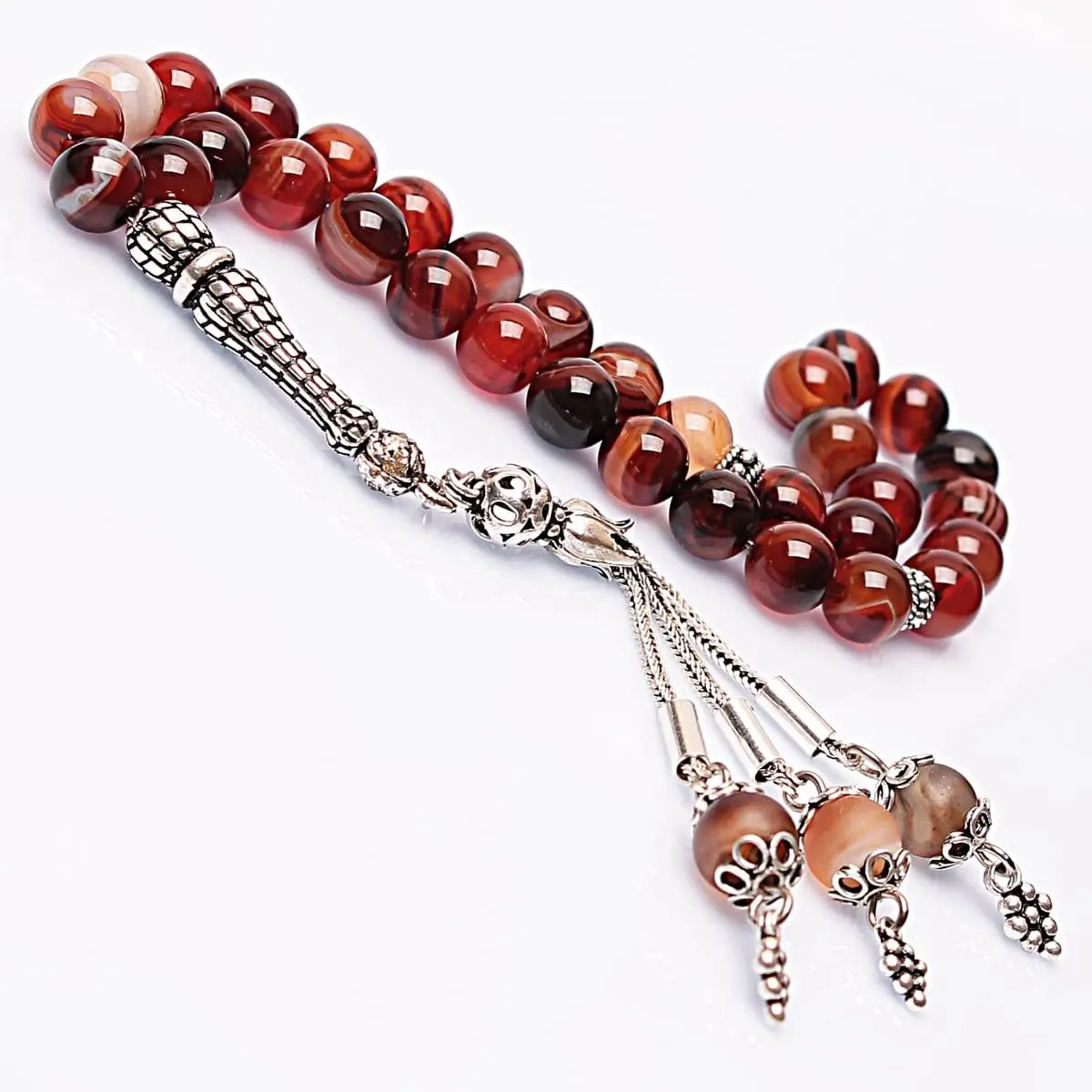 Real Agate Islamic Prayer Beads, Personalized 33 Beads Tasbih For Men Women, 925 Sterling Silver, 8mm Gemstone Misbaha, Muslim Eid Gift