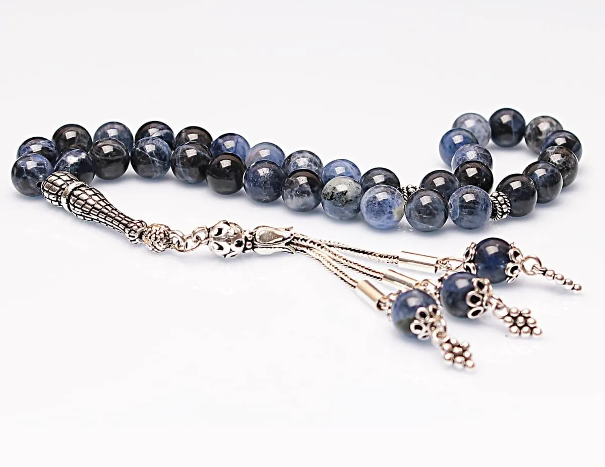Real Sodalite Islamic Prayer Beads, Personalized 33 Beads Tasbih For Men Women, 925 Sterling Silver, 8mm Gemstone Misbaha, Muslim Eid Gift - image 3