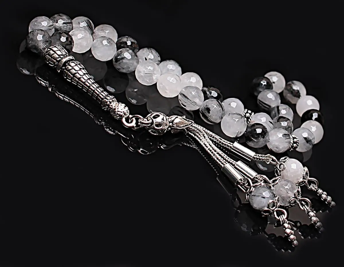 Real Rutile Quartz Islamic Prayer Beads, Personalized 33 Beads Tasbih For Men Women, Sterling Silver, 8mm Gemstone Misbaha, Muslim Eid Gift - image 2
