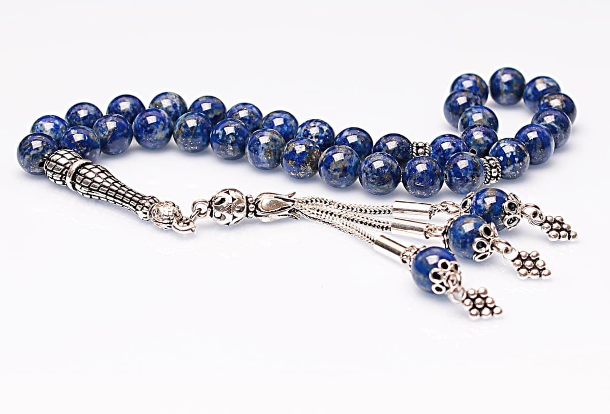 Real Lapis Lazuli Tasbih 33 Beads, Islamic Prayer Beads, Misbaha, 925 Silver Tassel, Tasbeeh, Sibha, 8mm Gemstone Rosary, Personalized Gift - image 3