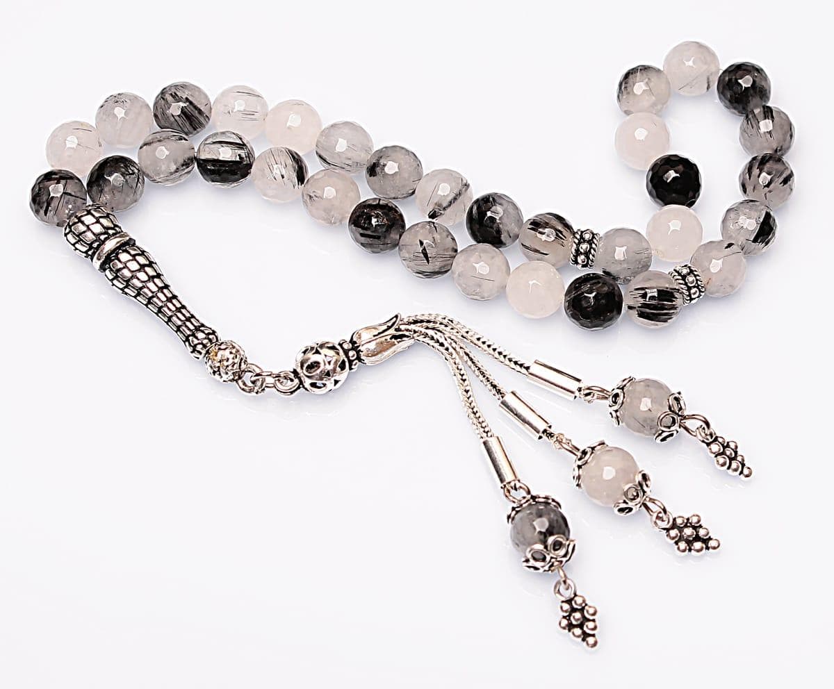 Real Rutile Quartz Islamic Prayer Beads, Personalized 33 Beads Tasbih For Men Women, Sterling Silver, 8mm Gemstone Misbaha, Muslim Eid Gift - image 5