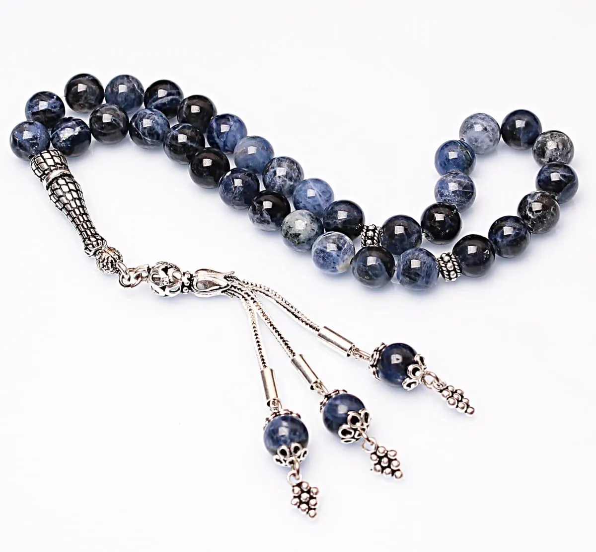 Real Sodalite Islamic Prayer Beads, Personalized 33 Beads Tasbih For Men Women, 925 Sterling Silver, 8mm Gemstone Misbaha, Muslim Eid Gift - image 4