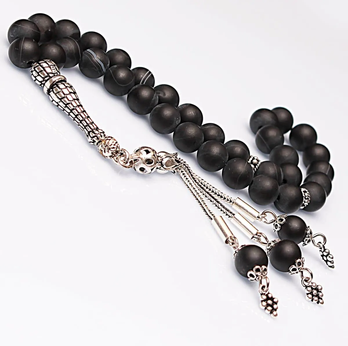 Real Matte Agate Islamic Prayer Beads, Personalized 33 Beads Tasbih For Men Women, 925 Sterling Silver, 8mm Gemstone Misbaha,Muslim Eid Gift