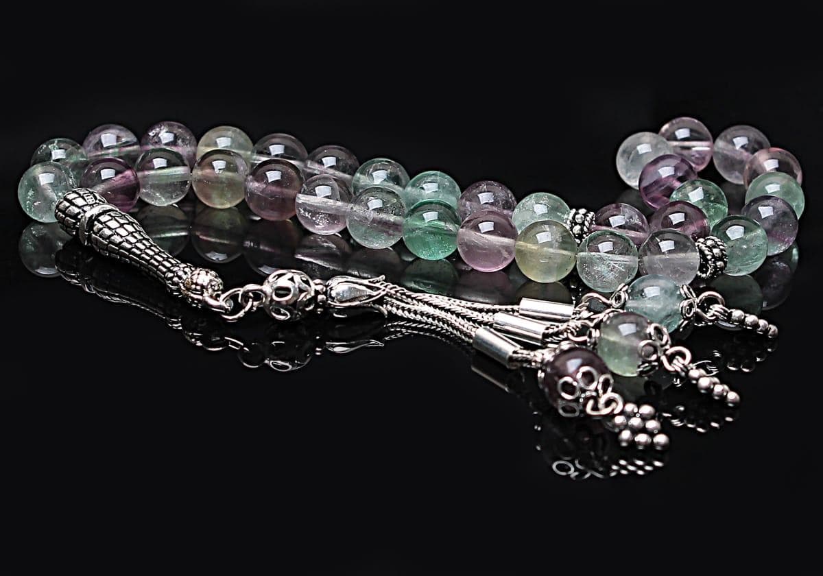 Real Fluorite Islamic Prayer Beads, Personalized 33 Beads Tasbih For Men Women, 925 Sterling Silver, 8mm Gemstone Misbaha, Muslim Eid Gift - image 4