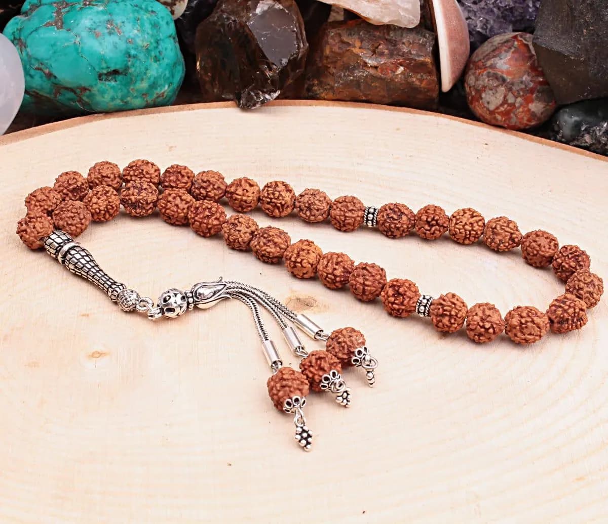 Real Rudraksha Seed Islamic Prayer Beads, Personalized 33 Beads Tasbih For Men Women, Sterling Silver, 8mm Gemstone Misbaha, Muslim Eid Gift - image 4