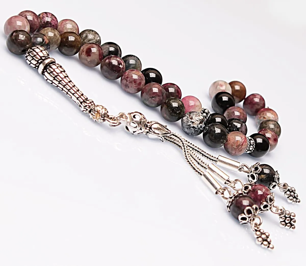 Real Tourmaline Islamic Prayer Beads, Personalized 33 Beads Tasbih For Men Women, 925 Sterling Silver, 8mm Gemstone Misbaha, Muslim Eid Gift - image 2