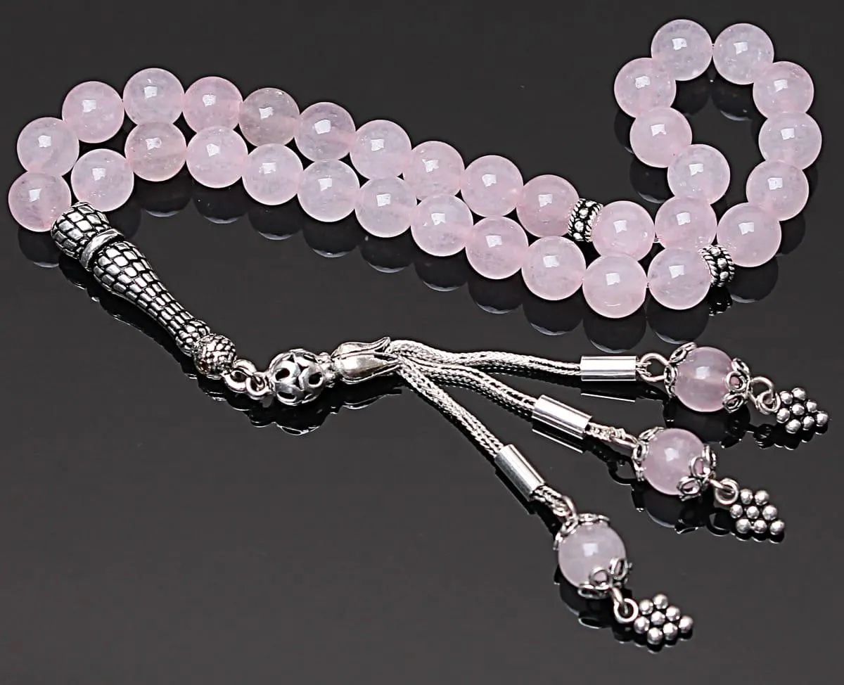 Real Rose Quartz Islamic Prayer Beads, Personalized 33 Beads Tasbih For Men Women, Sterling Silver, 8mm Gemstone Misbaha, Muslim Eid Gift - image 5