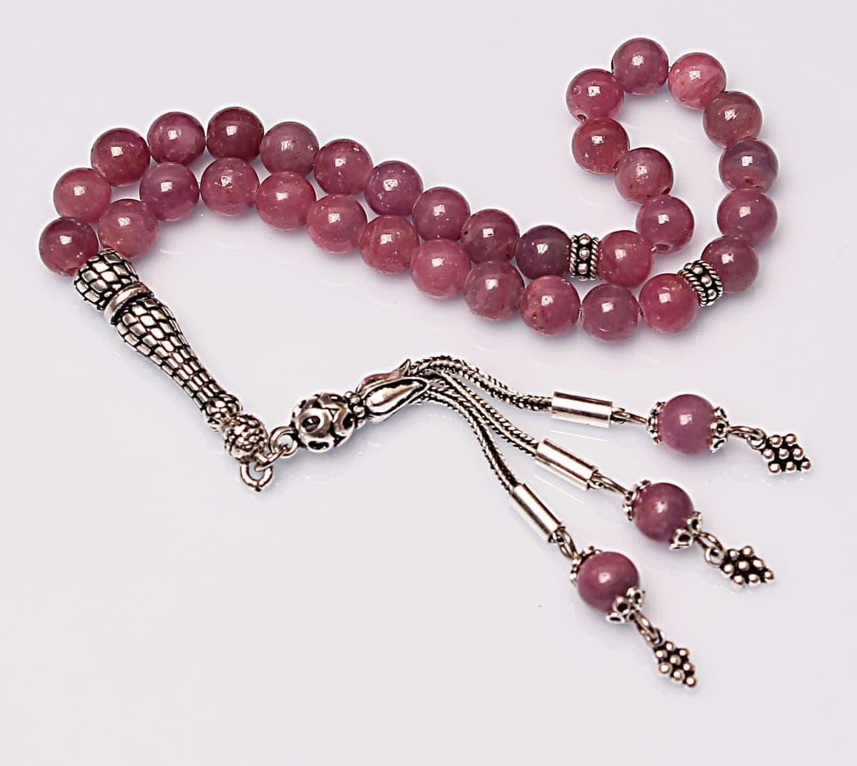 Real Ruby Tasbih 33 Beads, Islamic Prayer Beads, Misbaha, 925 Silver Tassel, Tasbeeh, Sibha, 8mm Gemstone Rosary, Personalized Gift - image 4
