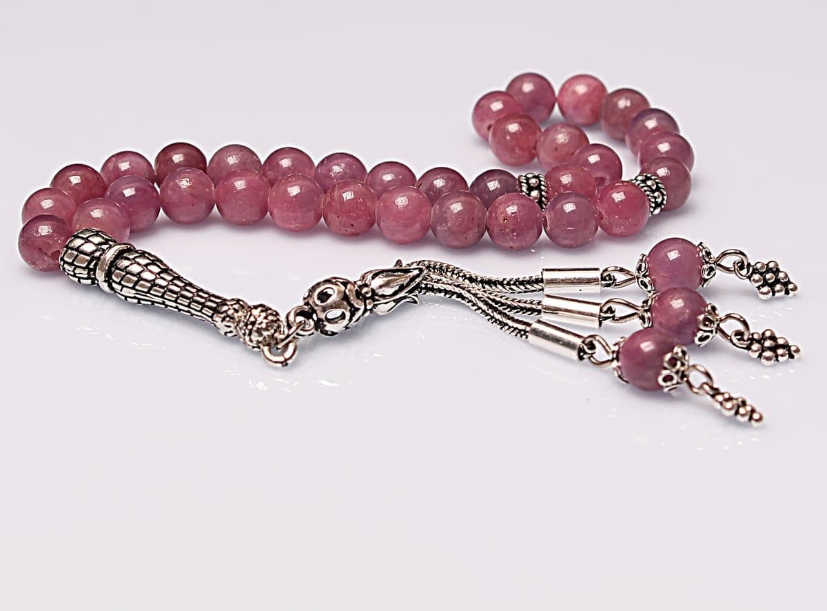 Real Ruby Tasbih 33 Beads, Islamic Prayer Beads, Misbaha, 925 Silver Tassel, Tasbeeh, Sibha, 8mm Gemstone Rosary, Personalized Gift - image 3