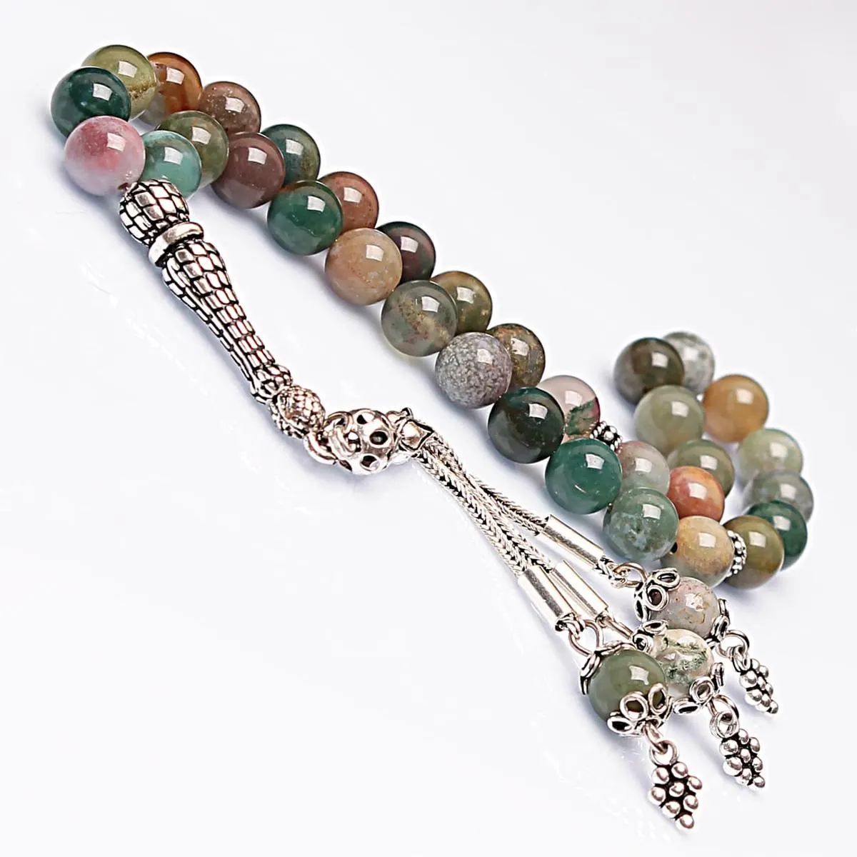 Real Agate Islamic Prayer Beads, Personalized 33 Beads Tasbih For Men Women, 925 Sterling Silver, 8mm Gemstone Misbaha, Muslim Eid Gift
