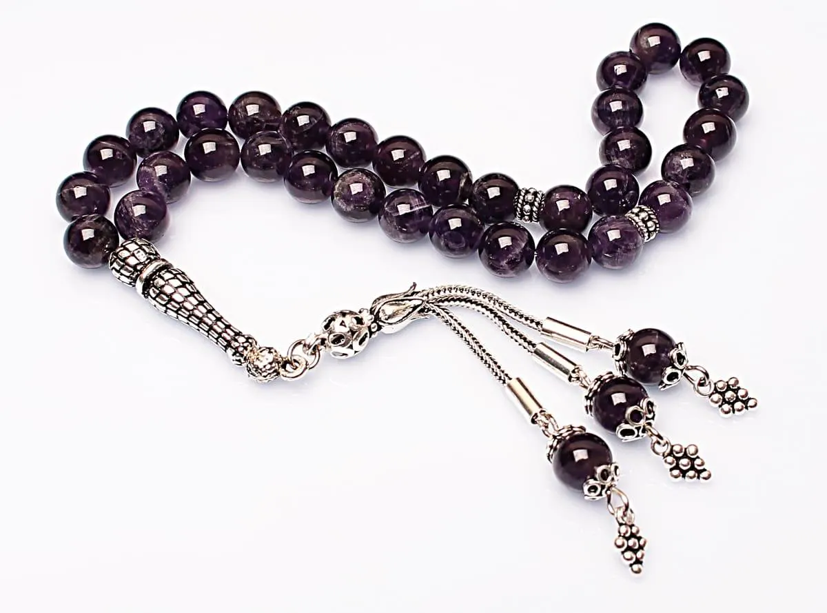 Real Amethyst Islamic Prayer Beads, Personalized 33 Beads Tasbih For Men Women, 925 Sterling Silver, 8mm Gemstone Misbaha, Muslim Eid Gift - image 5
