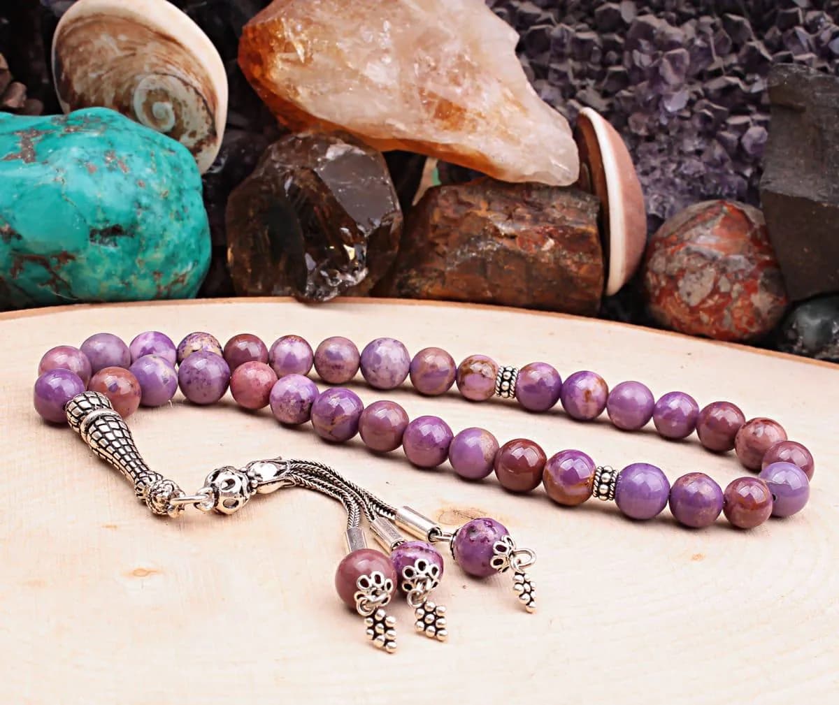 Real Lepidolite Islamic Prayer Beads, Personalized 33 Beads Tasbih For Men Women, 925 Sterling Silver, 8mm Gemstone Misbaha, Muslim Eid Gift - image 4