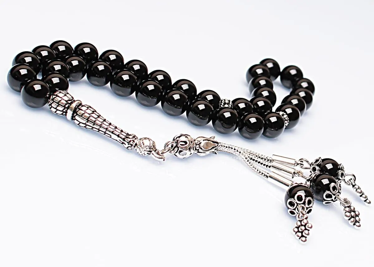 Real Onyx Islamic Prayer Beads, Personalized 33 Beads Tasbih For Men Women, 925 Sterling Silver, 8mm Gemstone Misbaha, Muslim Eid Gift - image 5