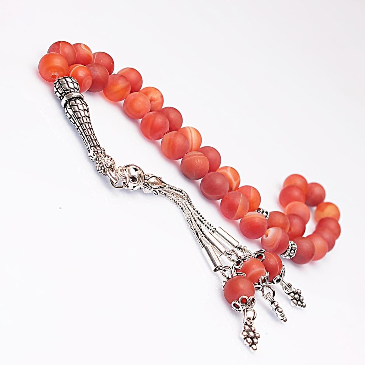 Real Matte Agate Islamic Prayer Beads, Personalized 33 Beads Tasbih For Men Women, 925 Sterling Silver, 8mm Gemstone Misbaha,Muslim Eid Gift
