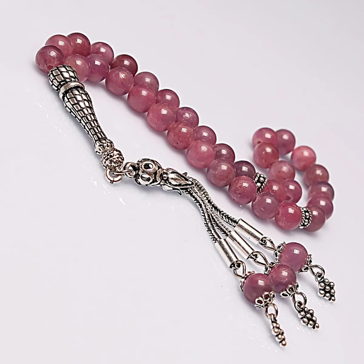 Real Ruby Islamic Prayer Beads, Personalized 33 Beads Tasbih For Men Women, 925 Sterling Silver, 8mm Gemstone Misbaha, Muslim Eid Gift