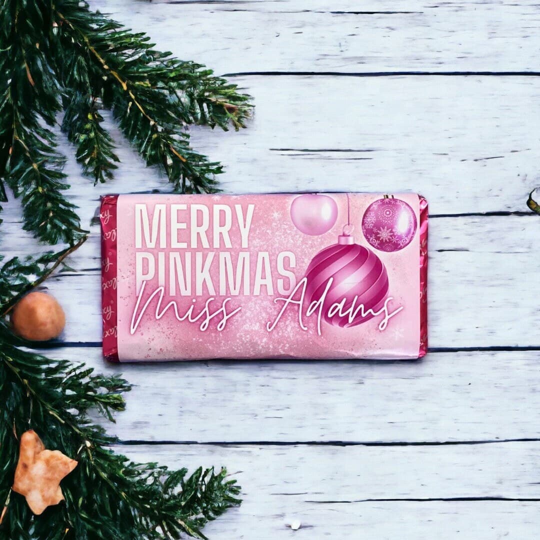 Personalized Teacher Christmas Chocolate Bar: Pinkmas Galaxy Gift